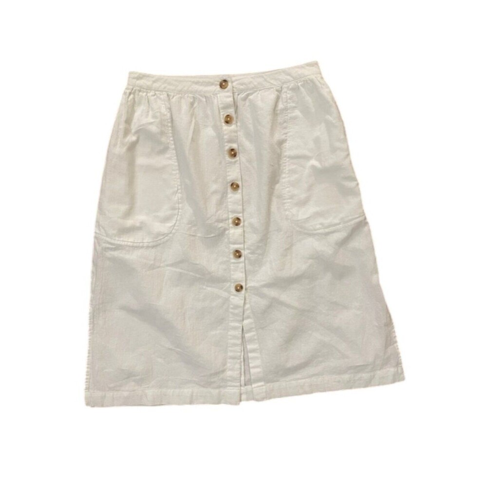 Billabong White Cotton Linen Blend Button Front Midi Skirt Pockets Size 12